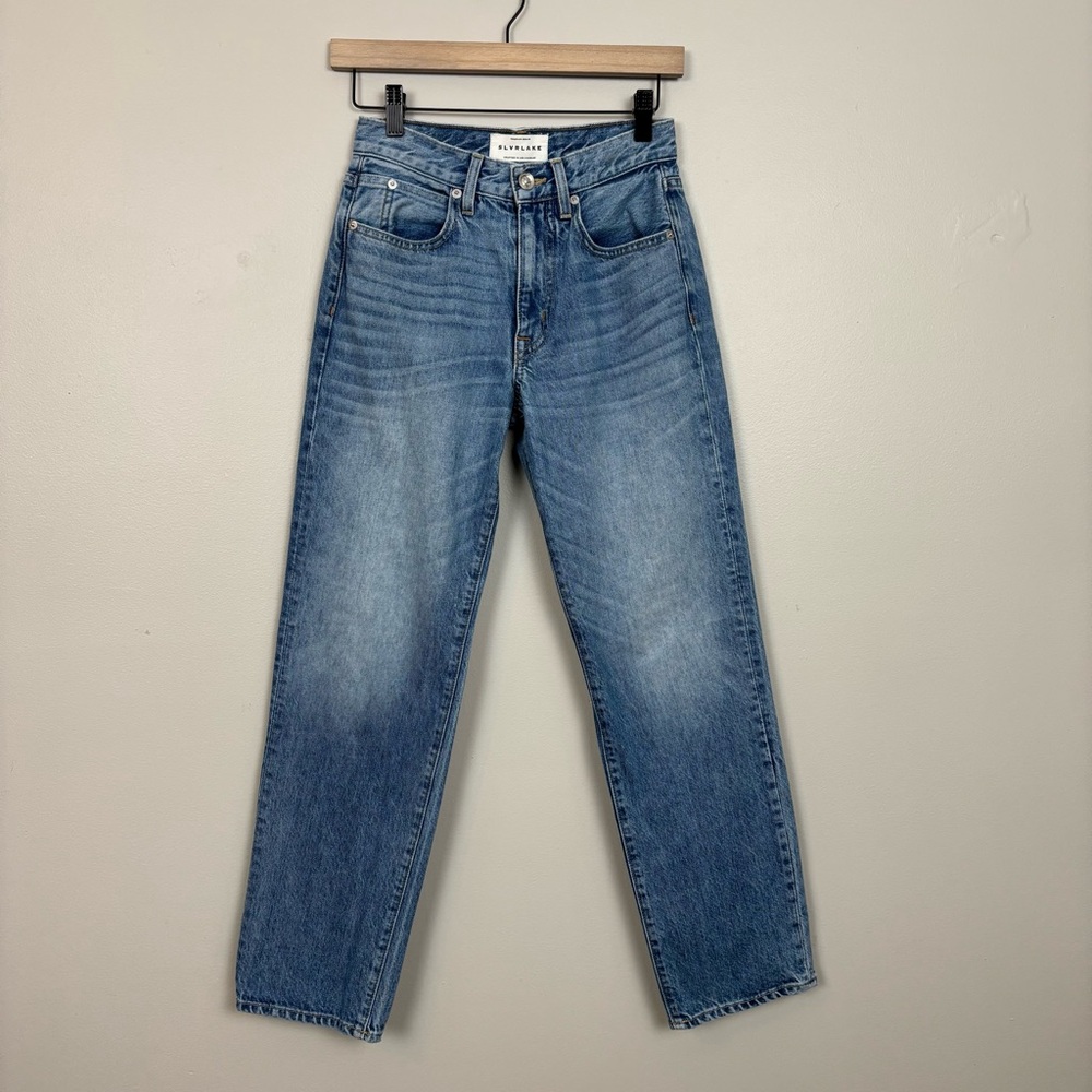 SLVRLAKE Jeans Womens 24 Blue‎ Sophie Straight Leg Mid Rise Whiskered Denim